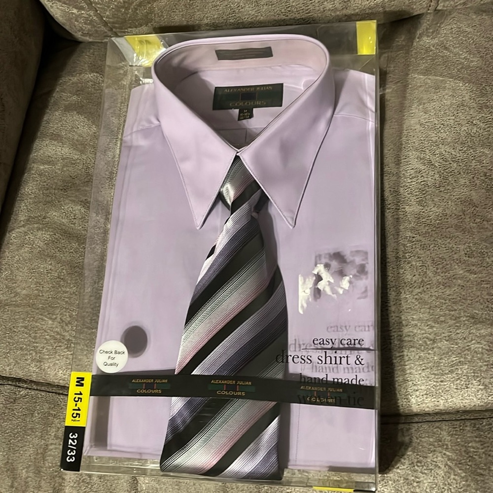 NIP Alexander Julian Colours Mens Easy Care Dress Shirt Medium & Handmade Tie